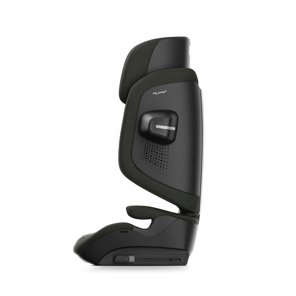 my junior ELYO i-Size Kindersitz, Gr. 2/3, 100-150cm (Black) | TÜV-Flugzeugzulassung, faltbar, PVP Seitenaufprallschutz, Memory Foam Komfort, 6,1kg leicht, 15–36 kg, inkl. Getränkehalter