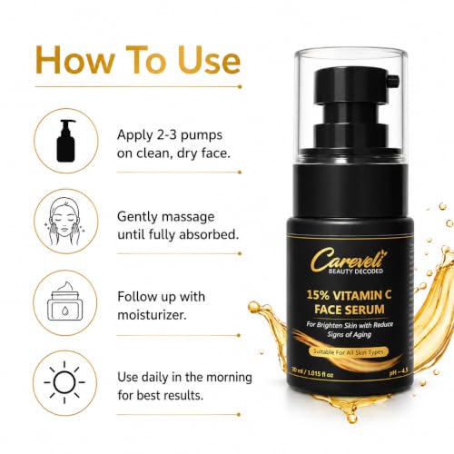 Image of 15% Vitamin C Face Serum with 5% Niacinamide, 1% Hyaluronic Acid, 0.5% Ferulic Acid & 0.1% Vitamin E | Face Serum for Glowing Skin, Dark Spots Appearance, Uneven Skin Tone & Hydration | Lightweight & Non-Sticky (30 ml)