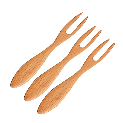 SOLUSTRE Tenedores De Fruta De Mango Ancho De Madera De Haya Ligera, Palillos De Fruta Ecológicos, 3 Piezas Para Postres, Snacks y Fiestas