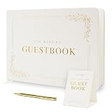 Modern Album Designs Floral Embossed Wedding Guest Book Set - 9 x 7.5 Hardcover Guestbook for Wedding Reception Sign in, Messages, Bridal Shower Engagement Party (White Cream)