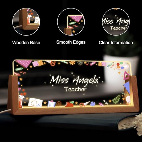 Image of Custom Name Plate for Desk, Personalized Light Up Acrylic Desk Name Plate, Personalized Office Gifts for Boss Coworkers Teacher, Employee Appreciation GIfts, Office Decor for Women Men