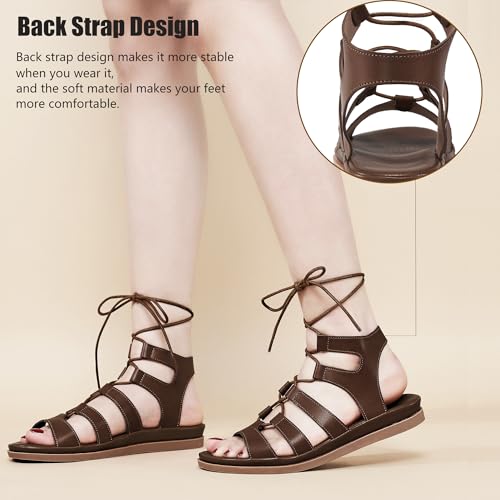 Image of HARENCE Summer Flat Sandals for Women: Comfortable Strappy Cross Lace Up Gladiator Flats Shoes Dressy Casual Non Slip Walking Sandal