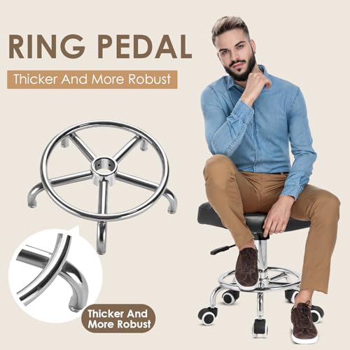 Image of Rolling Stool Wider Rectangular Cushion - Provides a Comfortable, Stable Support Surface with Loop Footrest for Leg Support, Adjustable Stool with Wheels for Salon Tattoo Massage Office Home (Black)