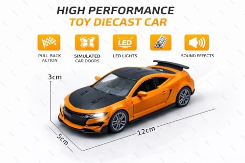 Image of 1:36 Scale Chevrolet Camaro Toy Car - Die-Cast Metal Pull Back Vehicle with Openable Doors, Lights & Music - Sports Model for Kids, Boys & Collectors (Orange)