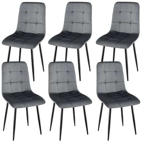 Set Di 6 Sedie Da Pranzo Basculanti In Ecopelle, Schienale Alto 49 Cm, Struttura Metallica Opaca – Design Ergonomico Per Soggiorno E Ufficio (Grigio)