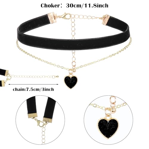 HJZHII Choker Kette Damen,29.5-36.5cm Halsband Damen Schmuck,Choker Halsband Schwarz Rot Samt Halskette Klassische Samt Herz Geschichtet Verstellbare Damen Schmuck für Mädchen Gothic Kette 90er Deko