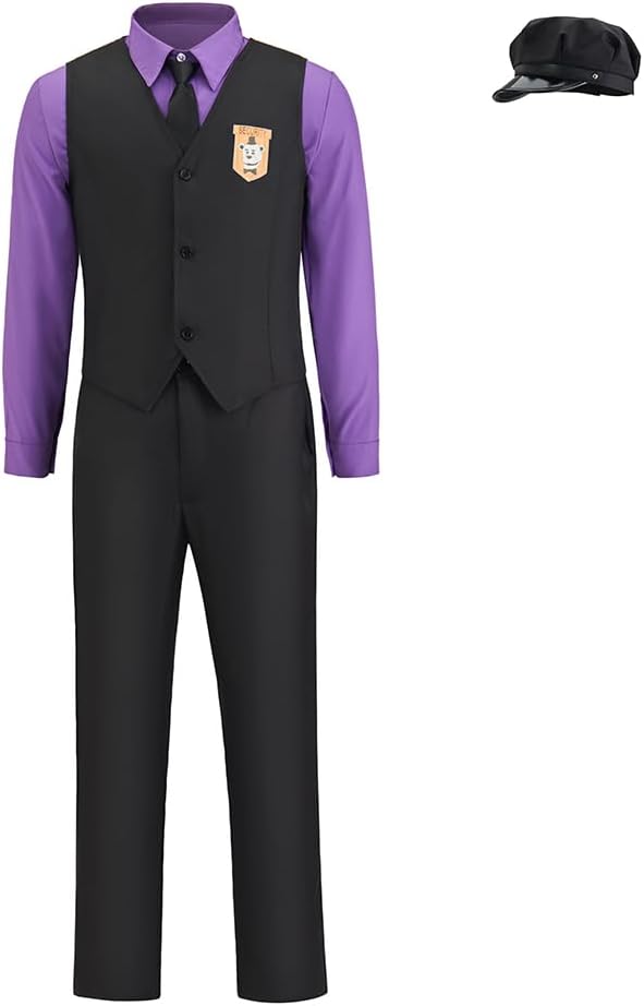 Willyacos Movie Freddy Costume Purple Shirt Pants Uniform Outfit Full Suit with Hat for Men Adult
