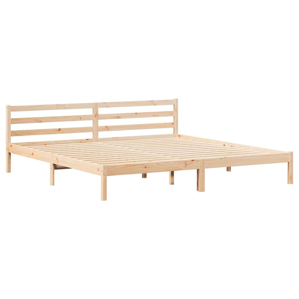 Marco de Cama Marrón 220 x 200 cm de Madera Maciza de Pino con Cabecero Premium, Diseño Moderno Minimalista y Ensamblaje Sencillo para Dormitorio Principal, Estructura