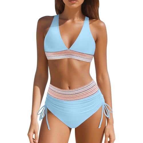 Maillot de bain deux pièces taille haute femme ensemble nylon bloc de couleurs