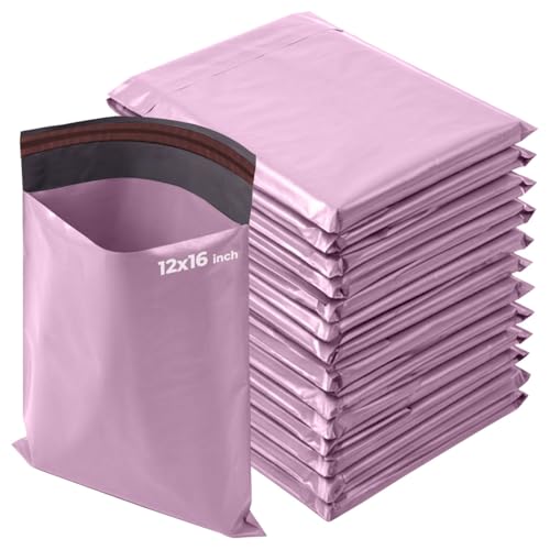 iSOUL Poly Mailer Bags 12x16 Self-Seal Shipping Envelopes Strong Waterproof Tamper-Proof Polythene Packaging for Clothes Bedding & Parcel Bag Shipping Post Bag Envelopes 50 Pack Pink