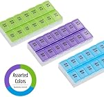 Ezy Dose Weekly (7-Day) AM/PM Pill Organizer, Medium Case, Colour May Vary | Daily Vitamin & Supplement Medicine Planner, Pop-Up Lids, 2 Times a Day Compact Pill Holder, Travel-Friendly, BPA-Free