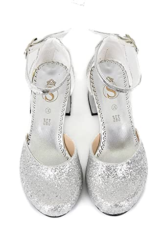 Flower Girls Mary Janes Block Heel Bridesmaid Dress Shoes Glittery Sequin Ankle Strap Wedding Party Princess Footwear
