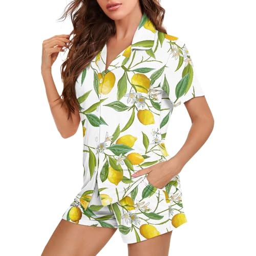 Image of Women's Short Sleeve Sleepwear Pajamas Nightwear with Pockets | skin-friendly breathable material resists pilling fading and deformation after repeated washing