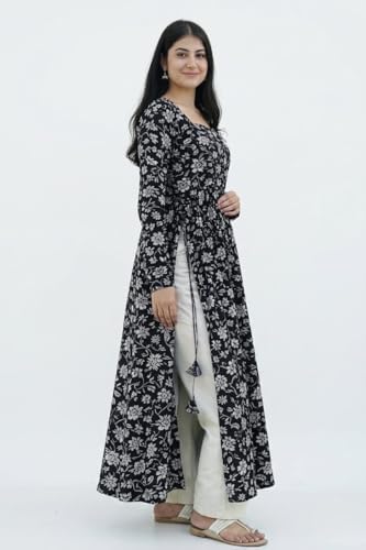 Image of Women's Cotton Nayra Cut Kurti for Women | Full Sleeves Printed Long Kurta | Stylish Flared Ethnic Wear Kurti, Casual & Festive Occasion