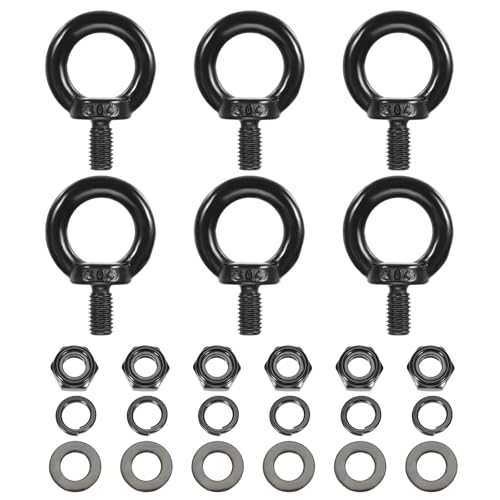 Image of PATIKIL M8x15mm Lifting Shoulder Eye Bolt, 6Pcs 304 Stainless Steel Lifting Ring Threaded Eyebolt with Hex Lock Nut /Lock Washer /Flat Washer for Hanging Hammocks Articles, Black