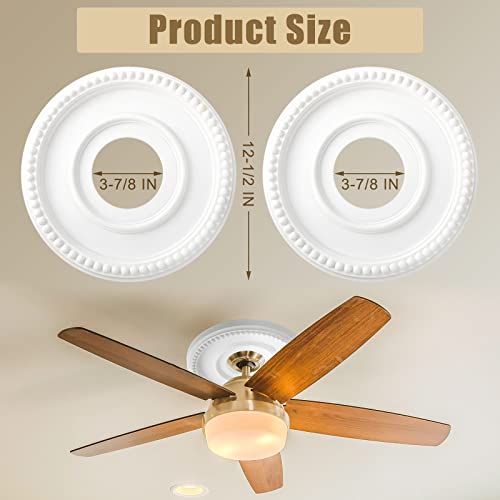 2 Pieces Ceiling Medallion Ceiling Fan Light Covers 12 1/2 OD x 3 7/8 ID x 3/4 P Smooth Ceiling Medallions for Light Fixtures Chandeliers Fan Medallion Round Ceiling Medallion Ring (White)
