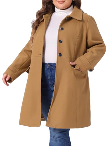 Agnes Orinda Plus Size Winter Coats for Women Peacoat Classic Single Breasted Trench Coat with Pockets