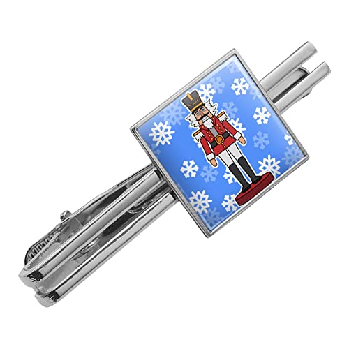 GRAPHICS & MORE Grinning Nutcracker Soldier with Snowflakes Square Tie Bar Clip Clasp Tack- Silver or Gold