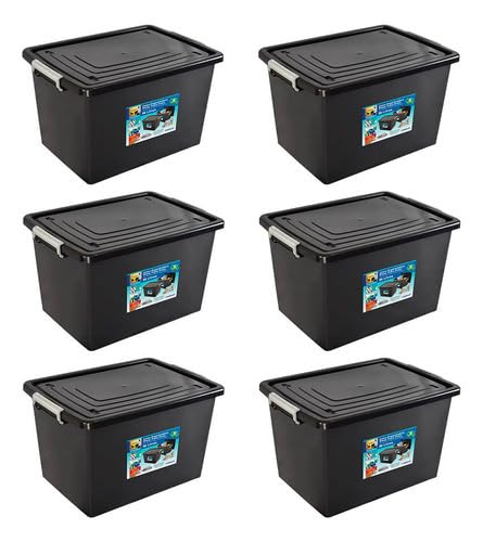 Kit 6 Caixas Organizadoras 56 Litros C/Tampa e Trava Preta 25793PM Arqplast