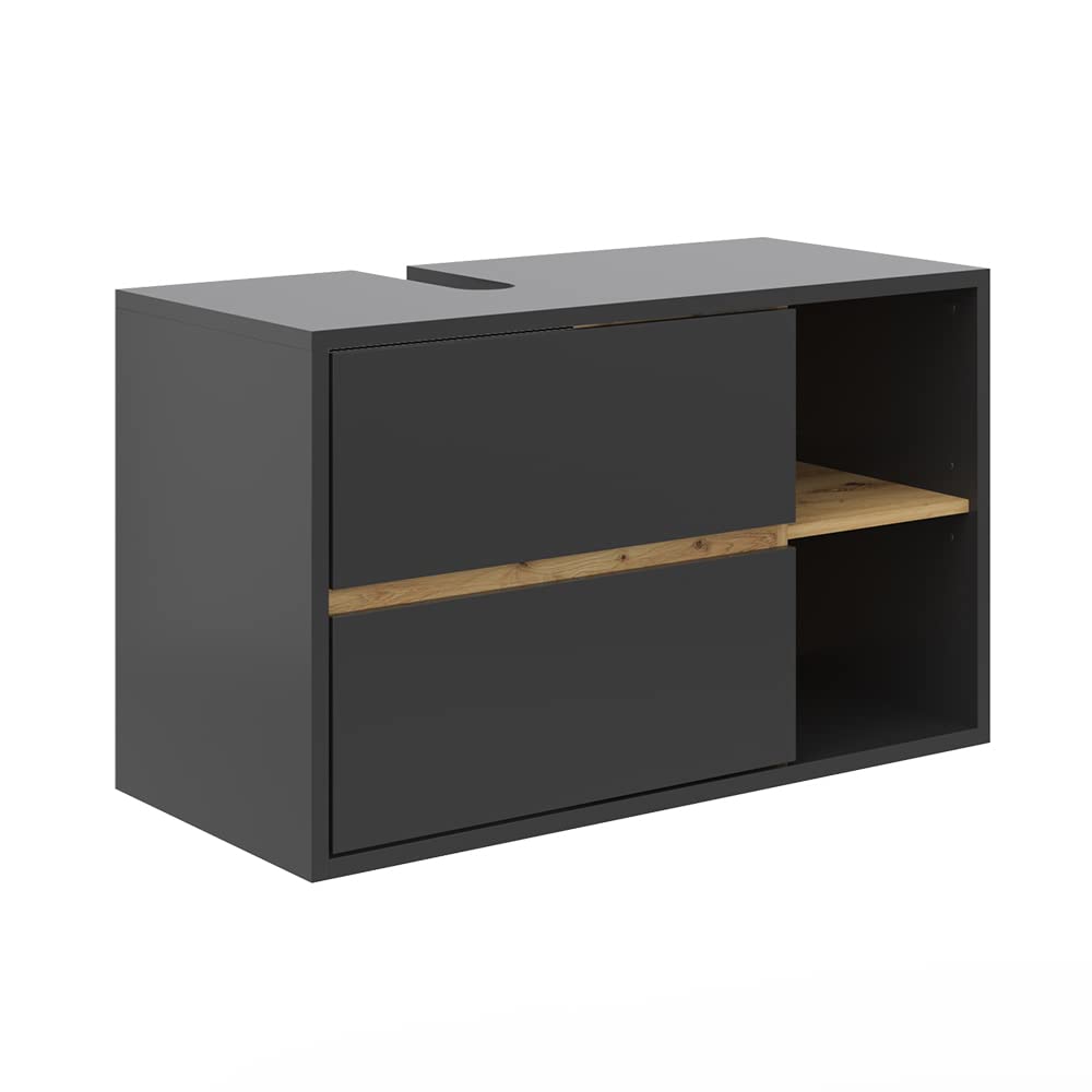 Vicco Mobile sottolavabo per bagno Viola, Antracite, 100 x 60 cm, con intaglio per sifone e ripiani aperti per montaggio a parete