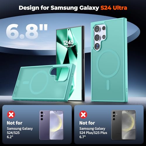 Image of SUPFINE Magnetic for Samsung Galaxy S24 Ultra Case with Screen Protector, (Built-in Magnets) (Military Grade Drop Protection) Slim Translucent Shockproof Phone Case,Blue Green