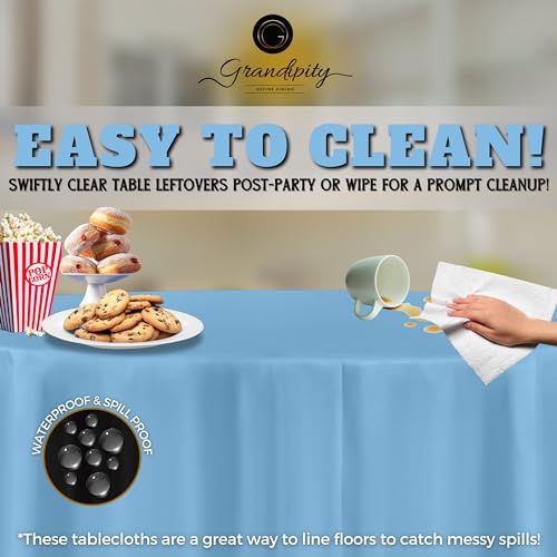 Image of Grandipity Plastic Table Cloth Disposable 12 Pack 84 inch Round Sky Blue | Plastic table covers, durable disposable tablecloths, fade and tear-resistent table cover for party, event