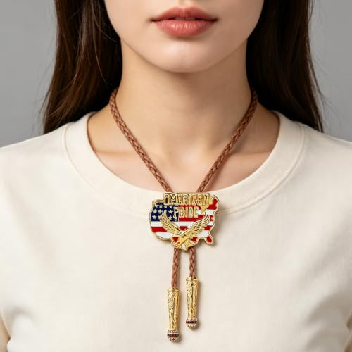 Image of GelConnie Bolo Ties for Men Women Western Cowboy Tie Mens Western Necklace Leather Necktie Gold Bolero Tie Cowboy Necklace