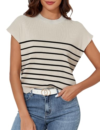 Image of PrettyGuide Women's Cap Sleeve Sweater Tank Tops Casual Summer Ribbed Knit Dressy Tops
