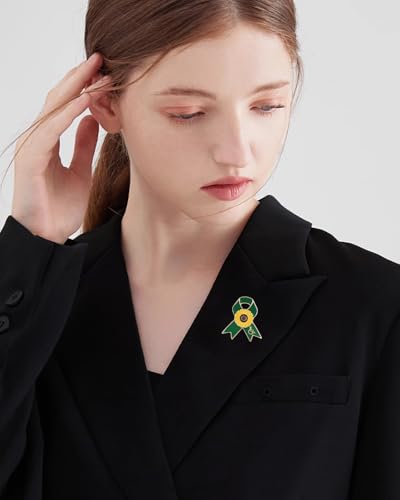 Image of Green Enamel Ribbon Awareness Brooch Pin Fashion Gold Plated Cerebral Palsy Care for the Old Mental Health Bipolar Disorder Organ Donation Liver Cancer Gift Fundraising (Daisy)