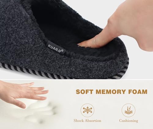 Image of KuaiLu Womens Supportive Memory Foam Slippers Felt Fuzzy Lined Heel Cushion Lightweight House Shoes for Indoor Outdoor