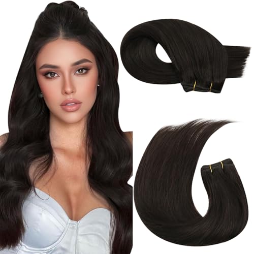 Image of Moresoo Real Human Hair Weft Extensions, Dark Brown, 24 Inch 140g | Flowing real human hair adds graceful length and smooth texture, suited to bridal events, travel and evening hairstyles