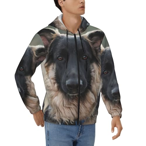 Sweat à fermeture éclair imprimé berger allemand : veste à manches longues chaude pour homme
