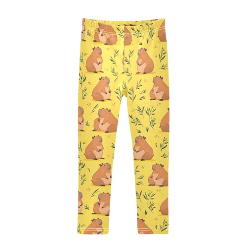 Cartoon Capybaras Grass Yellow Girls Leggings Athletic Pants Tights Stretch Bottom
