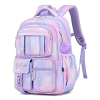 Gradient Kids Backpacks Girls School Bags Casual Daypacks with Plush Ball Pendant, B05-Purple