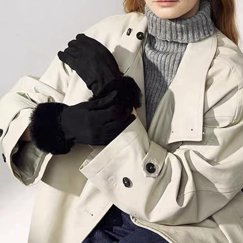 TRIXES Luxuriöse Touchscreen-Damenhandschuhe mit Fellbesatz – Winter-Thermohandschuhe in Einheitsgröße – in Geschenkbox