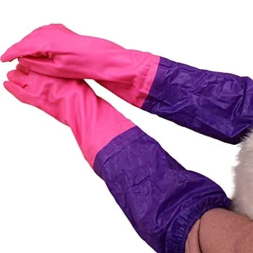 Image of Reusable Rubber Latex PVC Flock lined Long Sleeves elbow length Hand Gloves for Kitchen Dish-Washing, Cleaning, Gardening, Laundry and Sanitation and Lab Work (Long Elbow Lanth Gloves)
