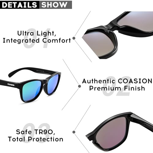 Image of COASION Classic Retro Kids Polarized Sunglasses for Boys & Girls Age 2-9 | UV400 Shatterproof Lightweight Sun Glasses with Brand Logo, Toddler Beach Outdoor Travel Sunnies, Children Summer Must-Haves
