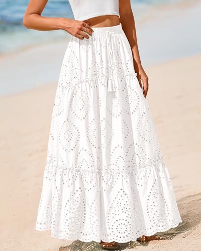 Image of BTFBM Eyelet Long Skirts for Women Beach Vacation