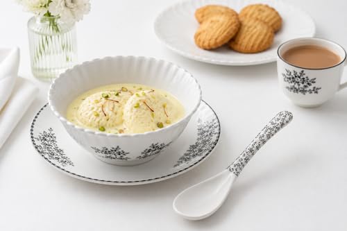 Image of Melvio By Malti 6 Pcs Tea Spoon Set for Dining & Dessert | Premium Melamine Spoons with Elegant Design | Microwave & Dishwasher Safe Spoons for Tea, Coffee, Ice Cream, Dessert | White, 5.5 Inch