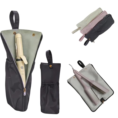 ヘアアイロン ケース 耐熱 吊り下げ収納 アイロンケース 耐熱 300℃熱いまま収納 180°全開可能 PUレザー 防水 ヘアアイロン 収納 ポケット付き 旅行 自宅用 (Charcoal gray)