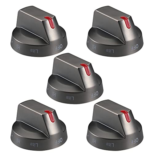 Upgraded Samsung Stove Knob Black Stainless Steel, Top Burner Control Dial, Oven Knob Replacement Part for Samsung Gas Range Oven Stove NX58J5600SG, NX58J7750SG, NX58K7850SG, 5 Pcs