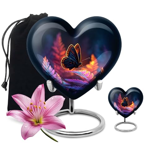 Image of Butterfly Urn - Small Keepsake Funeral Urn for Adult Ashes Women - Large Burial Urns for Mom & Dad - Combo of 8 Inch & 3 Inch