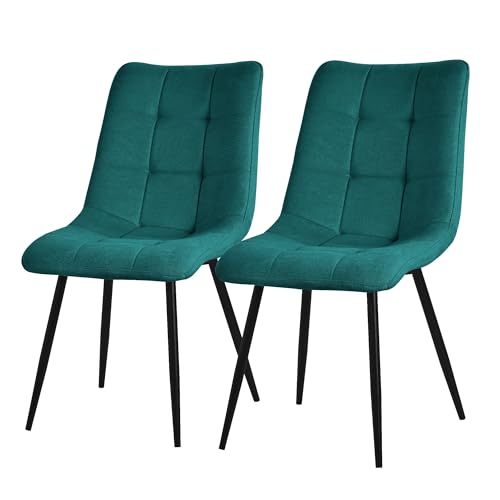ML-Design Juego de 2 Sillas de Comedor Color Azul Petróleo Asiento Acolchado para Cocina o Salón con Funda de Tela y Patas de Acero Negro Sillón Tapizado Suave con Respaldo para Oficina Sala de Estar