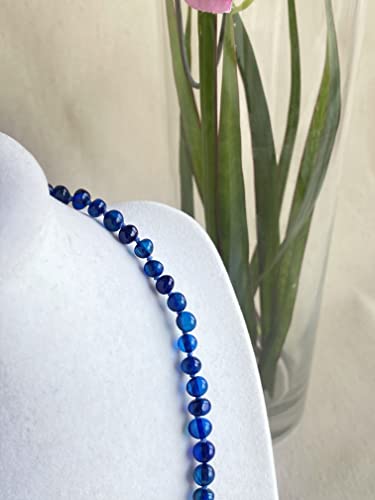 Amberistan Blue Amber Necklace For Women - Handmade From Baroque Amber Beads - Plastic Screw Clasp, 18 Inches - 46Cm Amber Necklace For Adults (Blue) #TOP5