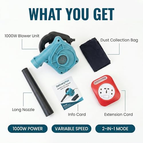 Image of DELIVERY Pax 1000W Electric Blower for Dust Cleaning, Leaf Blowing, Industrial Heavy Duty | 17000 RPM 4.8 m /min Airflow| Heavy-Duty Variable Speed | Free Extension Cord