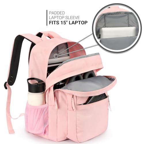 Image of ZORFIN 26L Backpack for College, and Travel: Water Resistant Bookbag - Pink