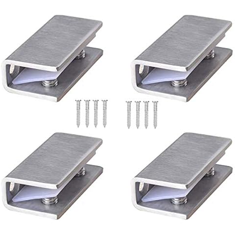 4Pcs Brushed 304 Stainless Steel Effect Glass Clamp for Tube & Handrail Balustrades, Solid Glass Clamp Glass Hinge Glass Shelf Support Wall Mounted, Adaptive 8-12MM Thickness Glass Cover