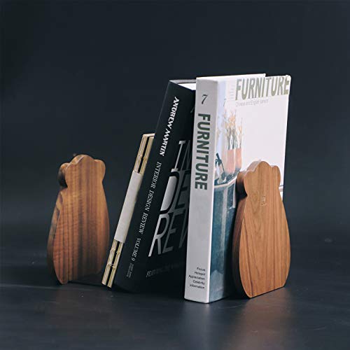Muso Wood Bookends For Shelves, Decorative Book Ends For Children, Non-Skip Wooden Bookends For Office/Home/School (Walnut 1 Pair) #TOP4