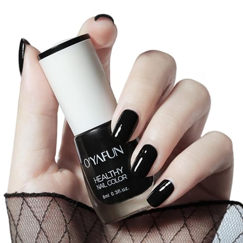 TBeautfave Black Nail Polish, Quick Dry Nail Polish Long Lasting Nail Varnish Pastel Nail Polish Non-Toxic Water Based Formula Nail Polish Black for DIY Nail Art