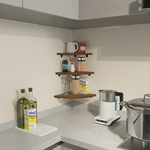 Horlimer 6 Pack Wall Mount Floating Corner Shelf, Rustic Wood Colored Corner Wall Shelves For Bedroom, Living Room, Bathroom, Kitchen #TOP1